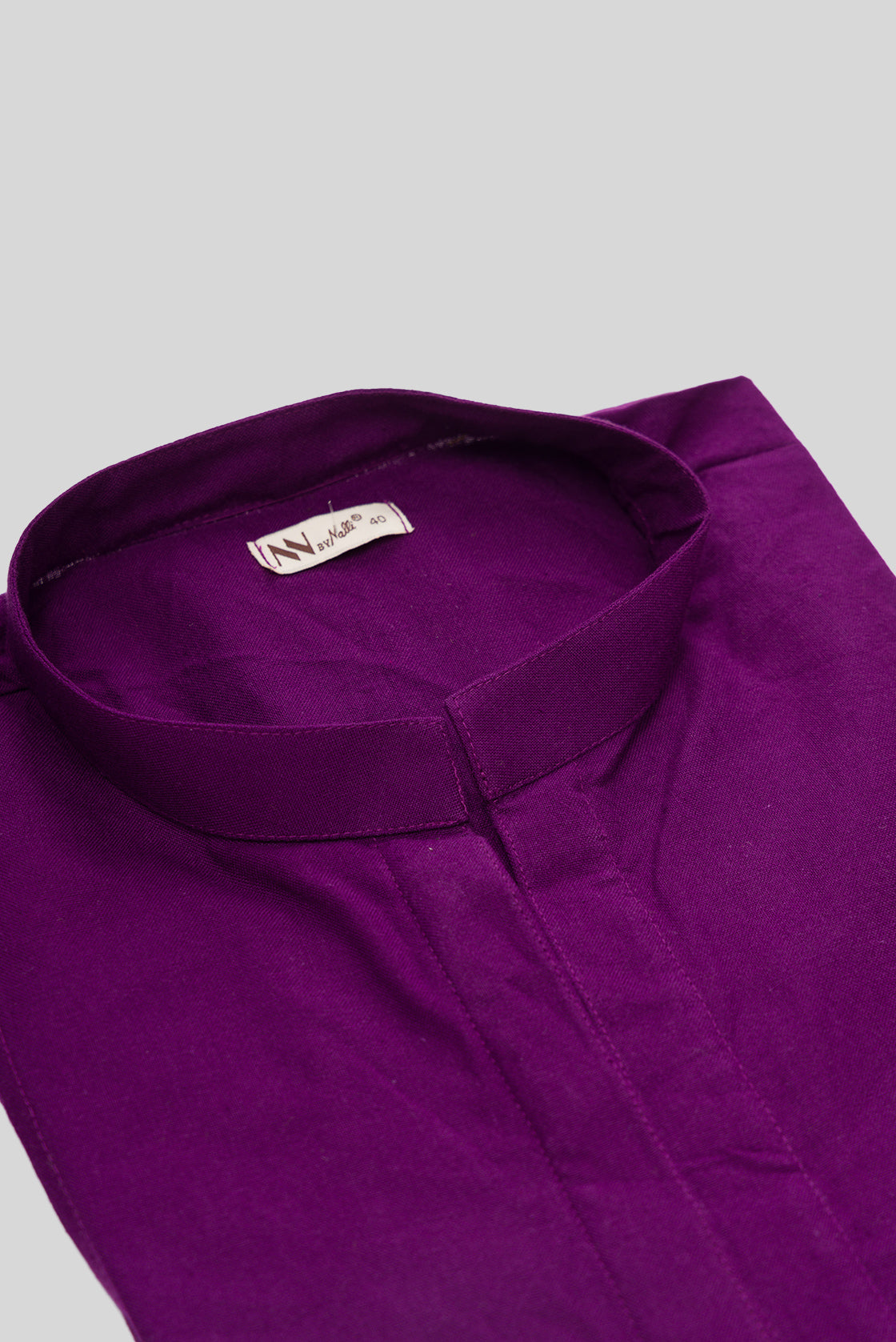 Detailed shot of Purple Pure Silk Plain Body Mens Kurta