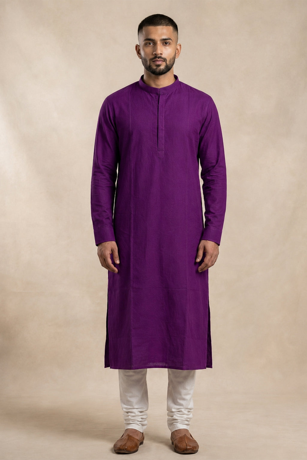 Violet Pure Cotton Plain Body Mens Kurta