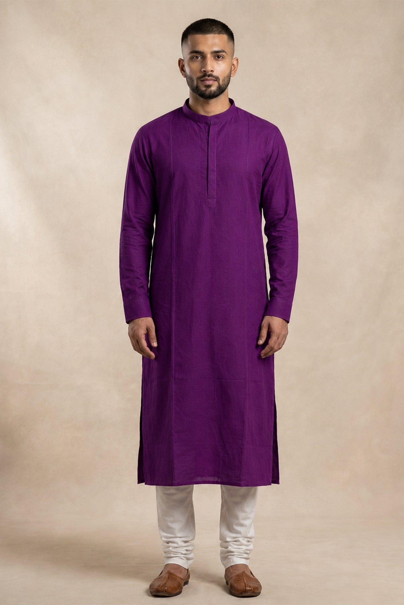 Violet Pure Cotton Plain Body Mens Kurta
