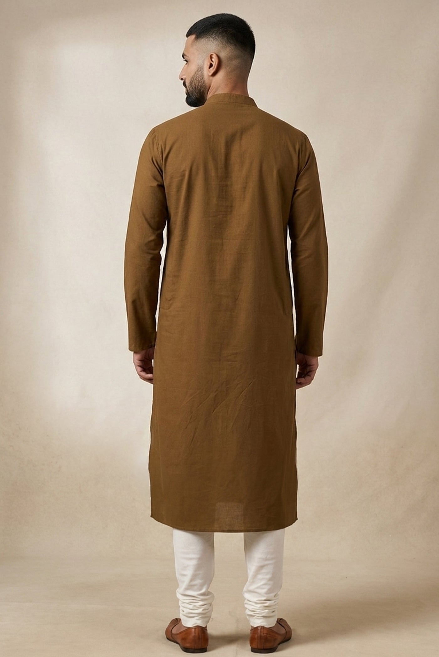 Brown Pure Cotton Plain Body Mens Kurta