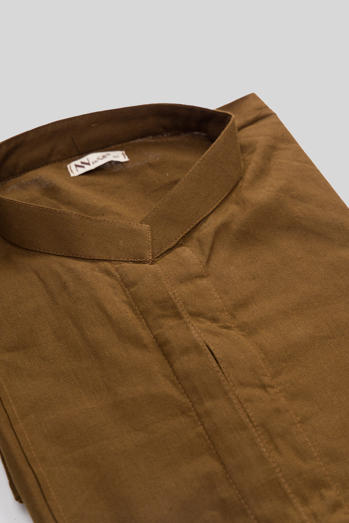 Detailed shot of Mehandi Green Pure Silk Plain Body Mens Kurta