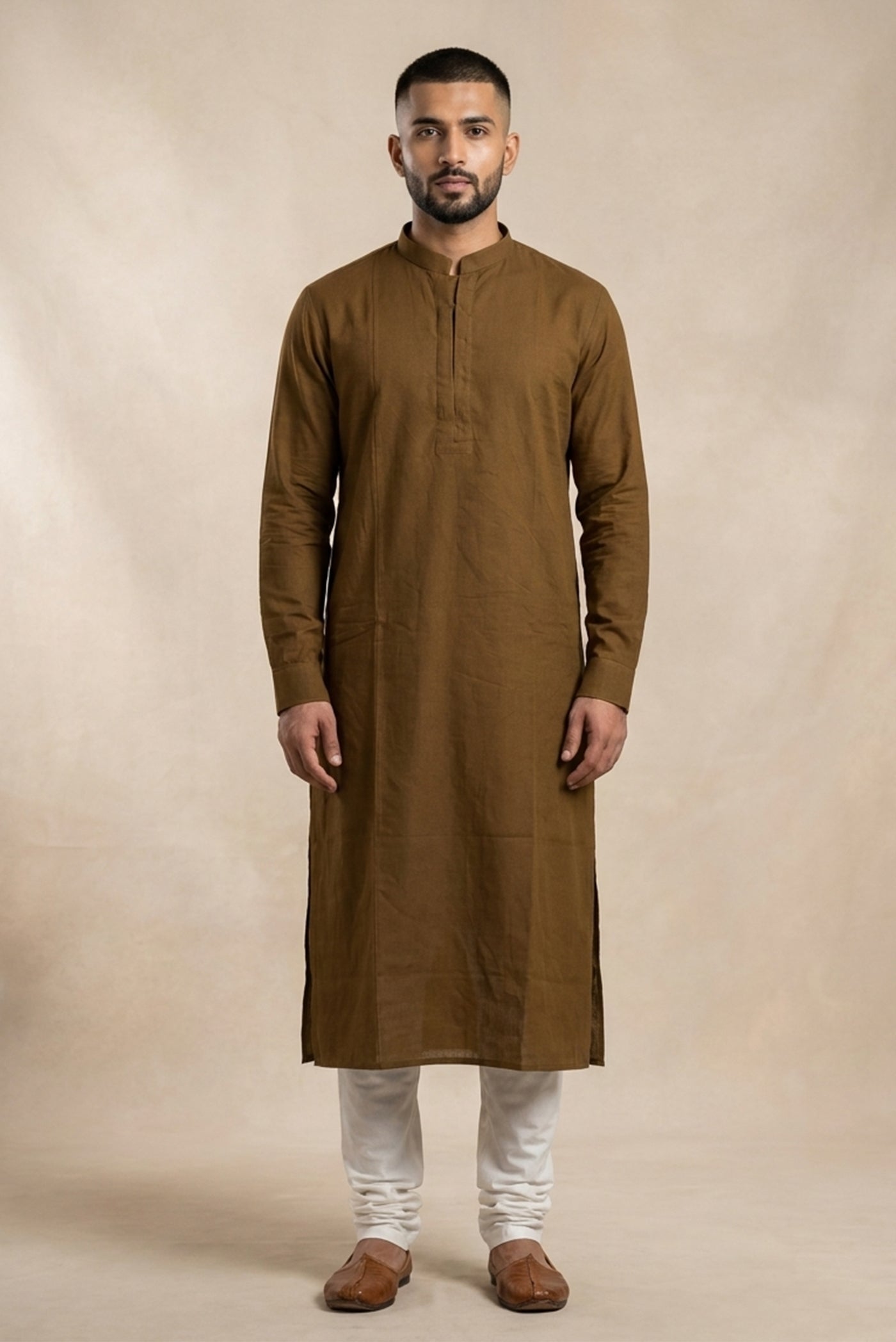 Brown Pure Cotton Plain Body Mens Kurta