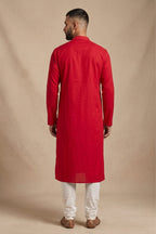 Red Pure Cotton Plain Body Mens Kurta