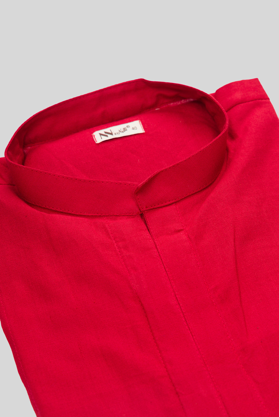 Detailed shot of Red Pure Silk Plain Body Mens Kurta