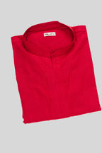 Close up blouse image of Red Pure Silk Plain Body Mens Kurta