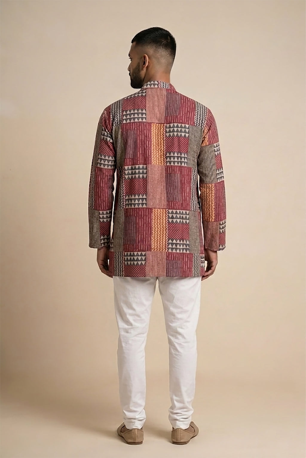 Mauve Pure Silk Printed Mens Kurta