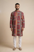Multi Pure Cotton Printed Mens Kurta