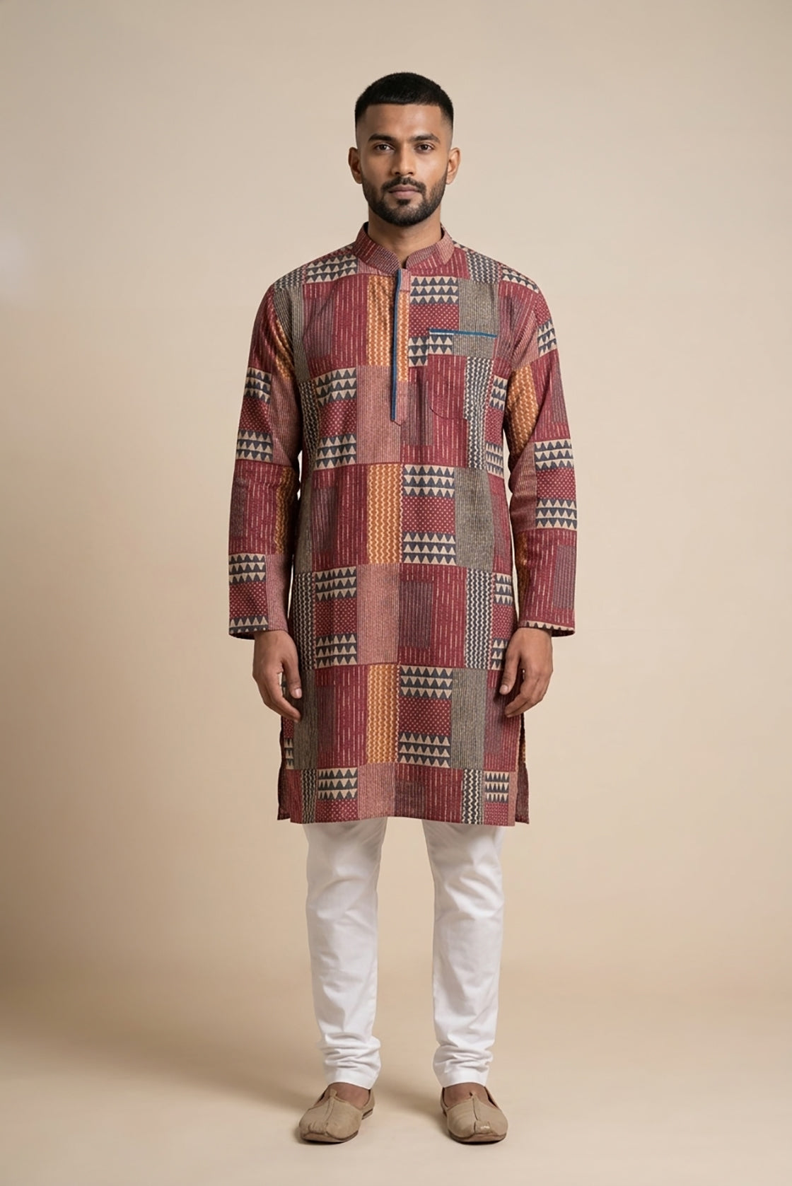 Multi Pure Cotton Printed Mens Kurta