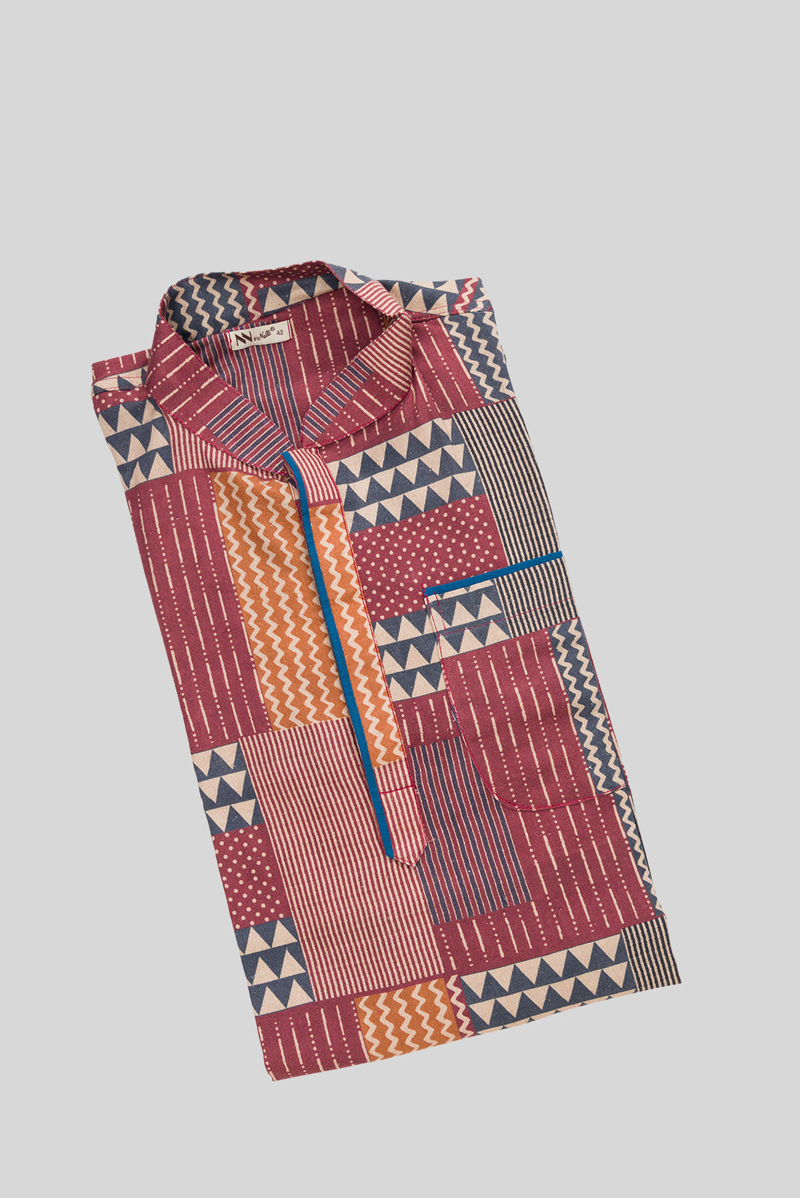 Multi Pure Cotton Printed Mens Kurta