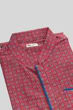 Detailed shot of Dark Pink Pure Silk Printed Mens Kurta