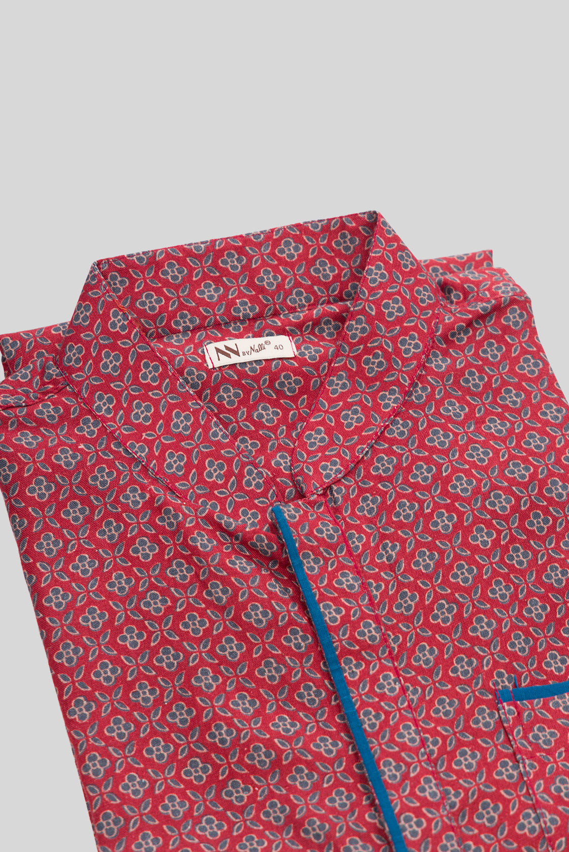 Detailed shot of Dark Pink Pure Silk Printed Mens Kurta