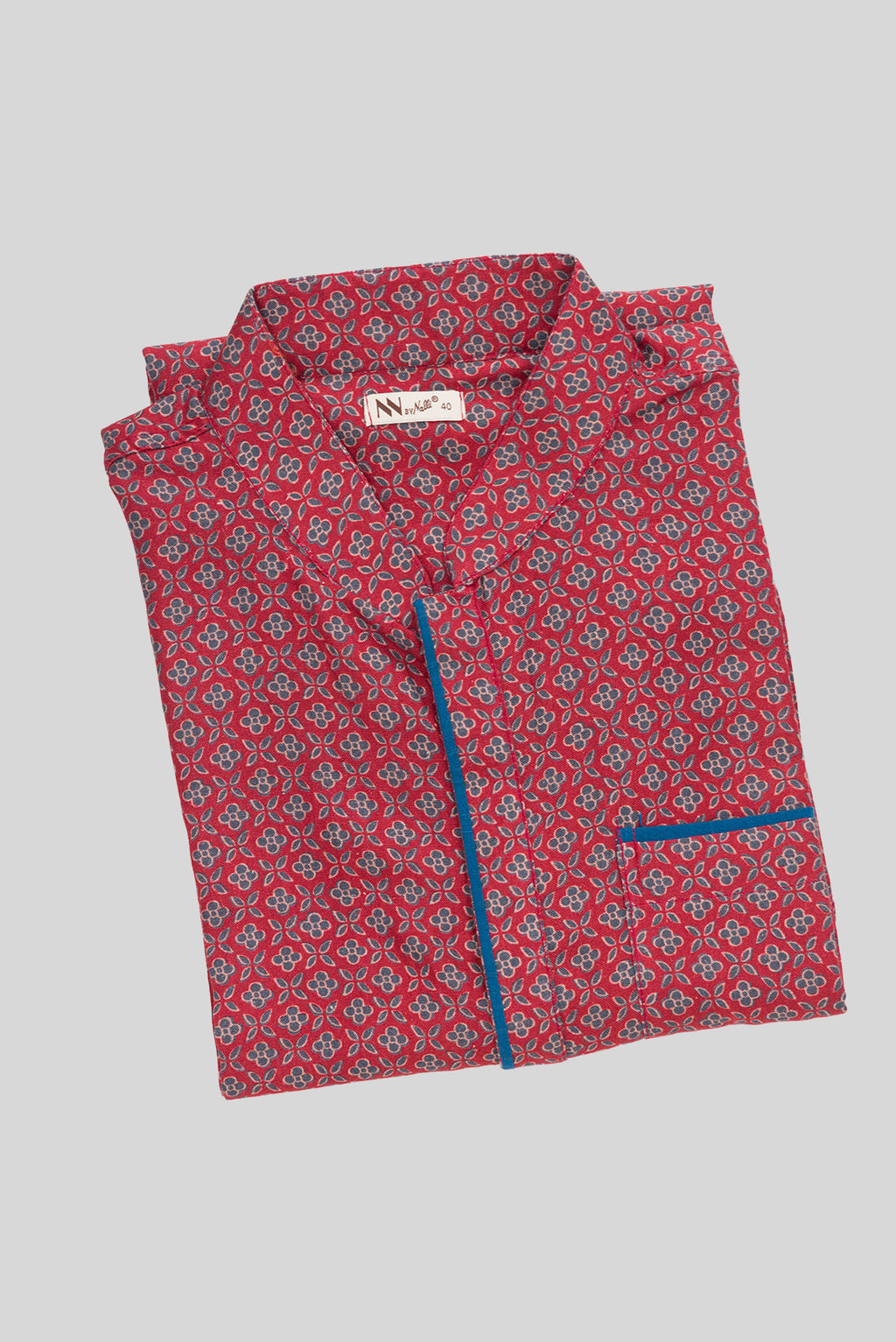 Close up blouse image of Dark Pink Pure Silk Printed Mens Kurta