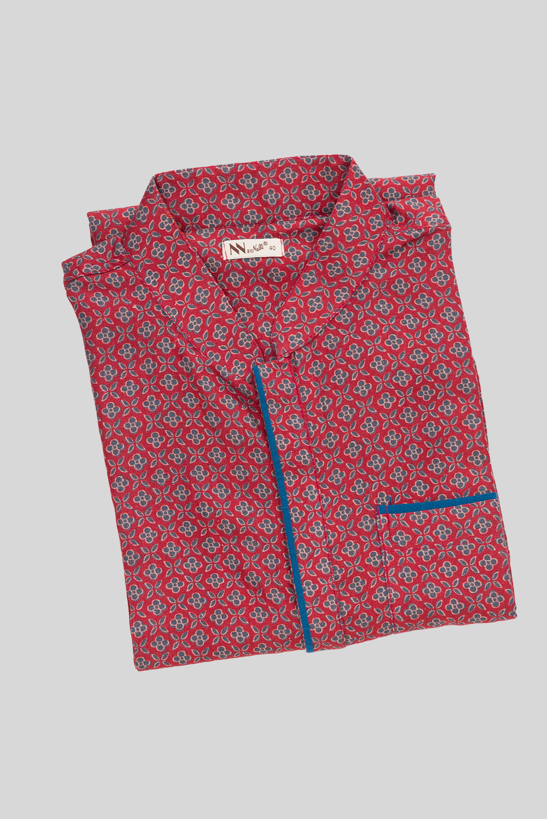 Close up blouse image of Dark Pink Pure Silk Printed Mens Kurta