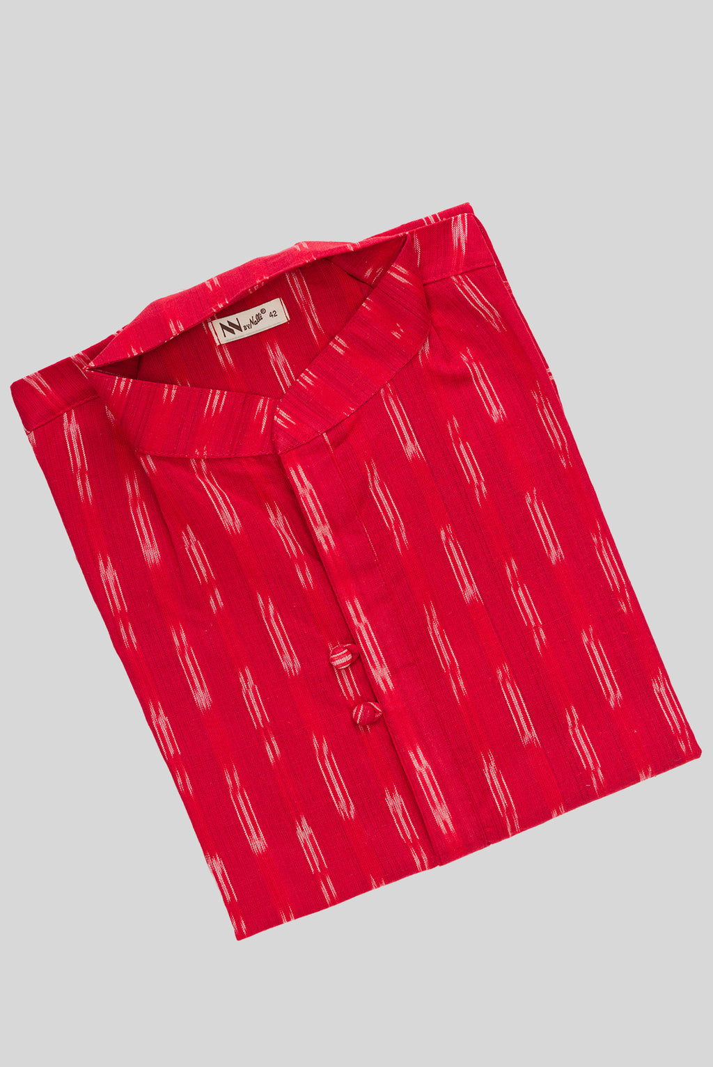 Close up blouse image of Red Pure Cotton Ikat Print Mens Kurta