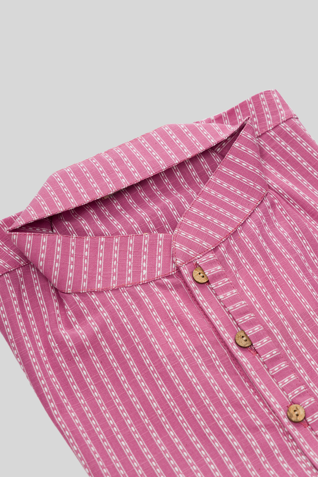 Detailed shot of Pink Pure Cotton Stripes Mens Kurta