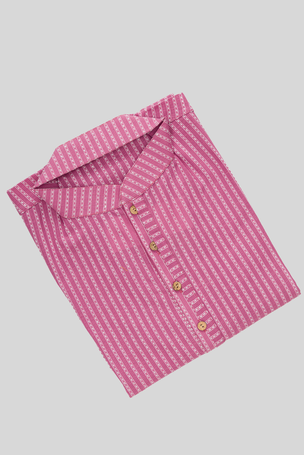 Close up blouse image of Pink Pure Cotton Stripes Mens Kurta
