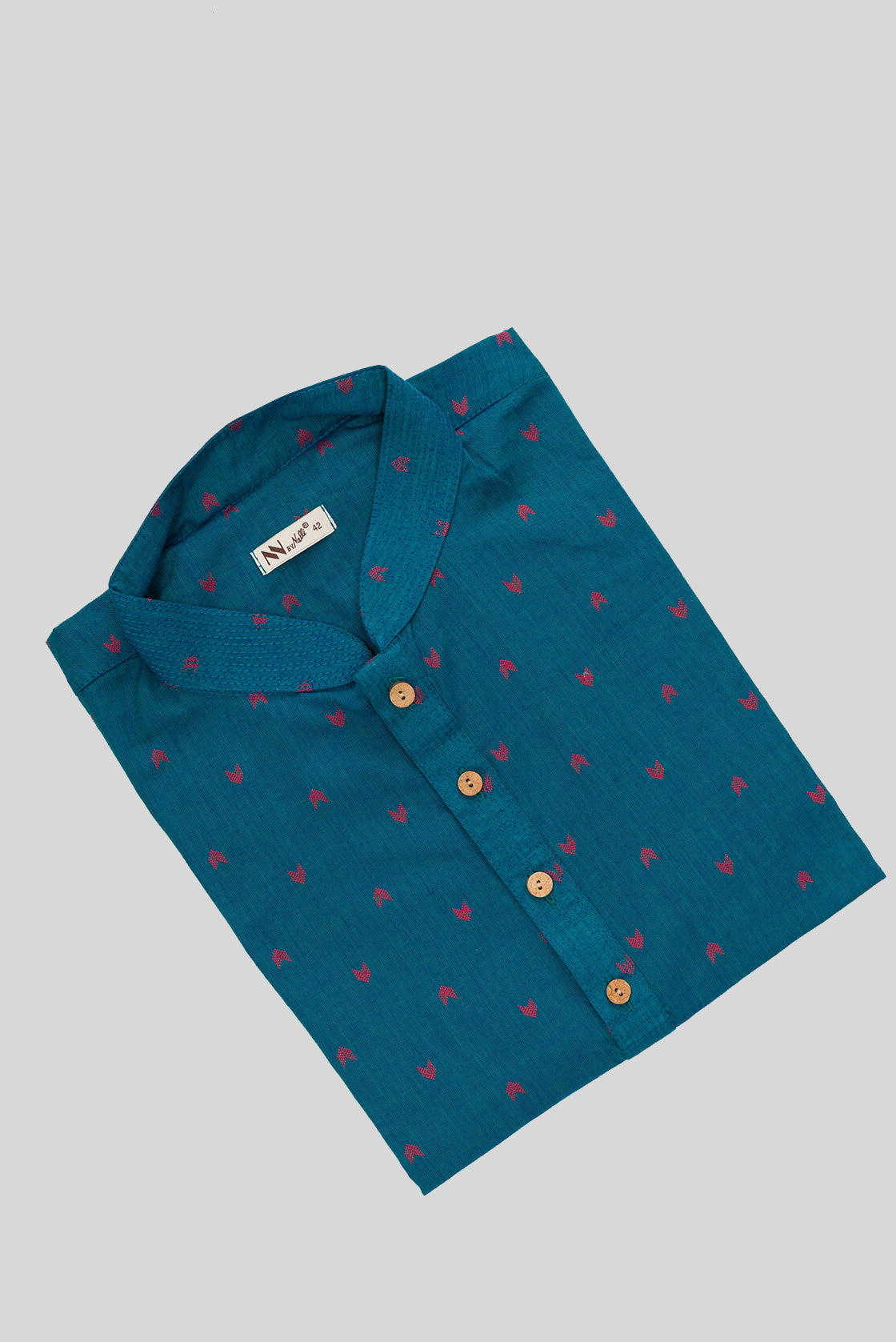 Close up blouse image of Peacock Blue Pure Cotton Thread Butta Mens Kurta