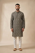 Grey Pure Cotton Ikat Print Mens Kurta
