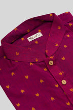 Detailed shot of Maroon Pure Cotton Thread Butta Mens Kurta
