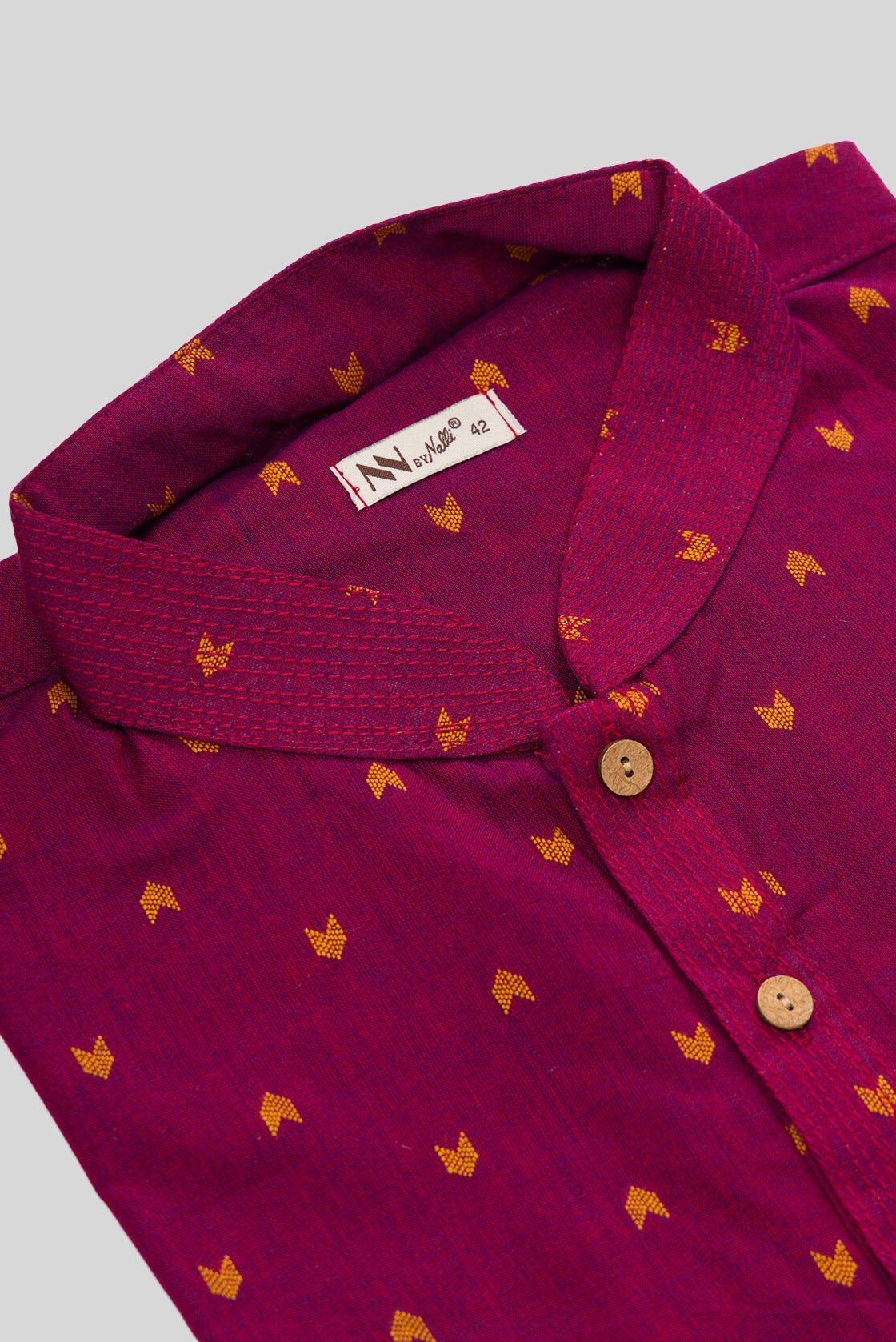 Detailed shot of Maroon Pure Cotton Thread Butta Mens Kurta