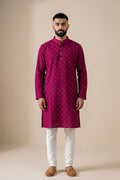 Maroon Pure Cotton Thread Butta Mens Kurta