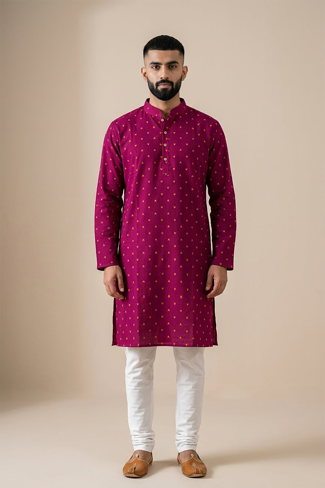 Maroon Pure Cotton Thread Butta Mens Kurta