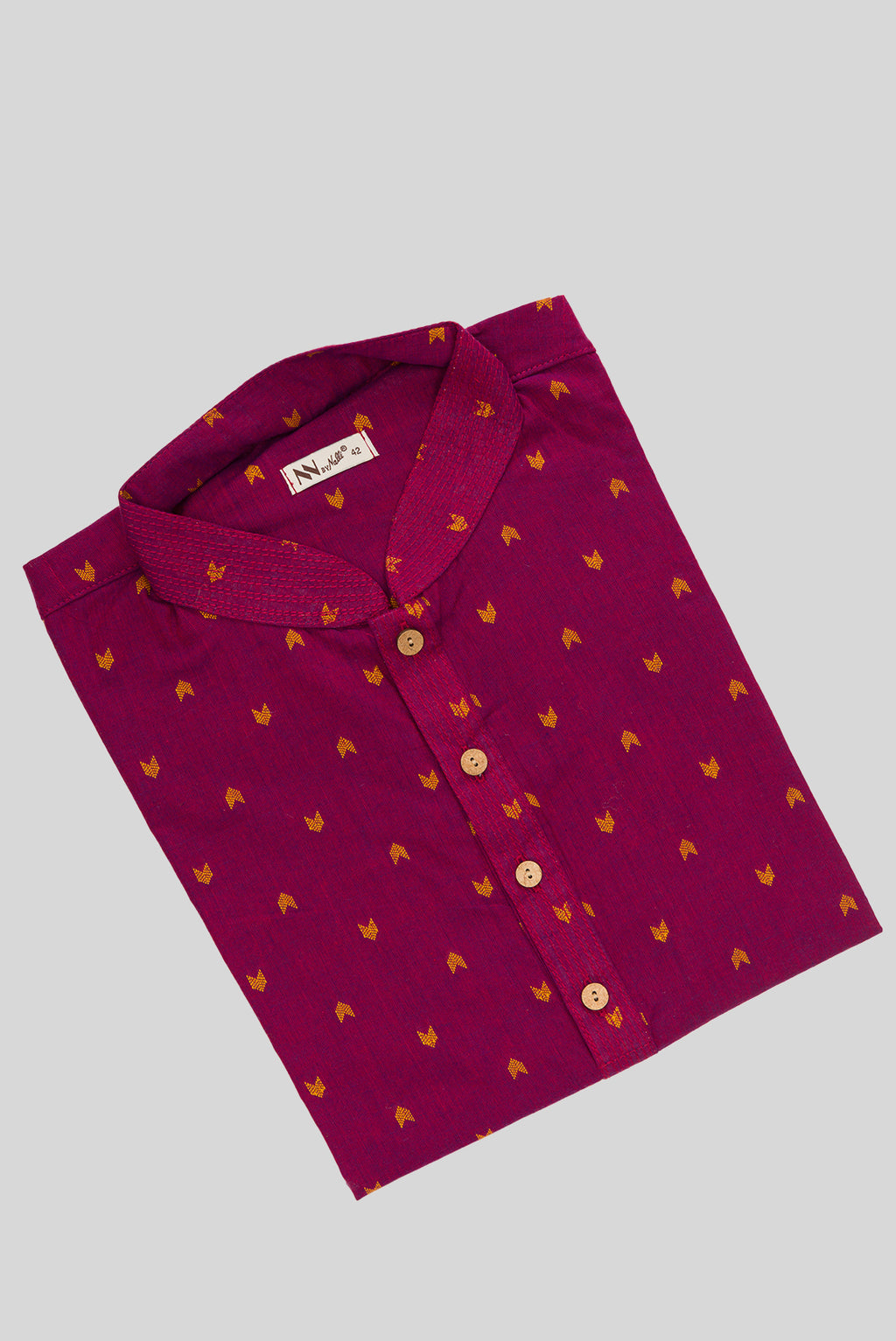 Close up blouse image of Maroon Pure Cotton Thread Butta Mens Kurta