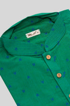 Detailed shot of Green Pure Cotton Thread Butta Mens Kurta