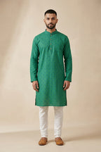 Green Pure Cotton Thread Butta Mens Kurta