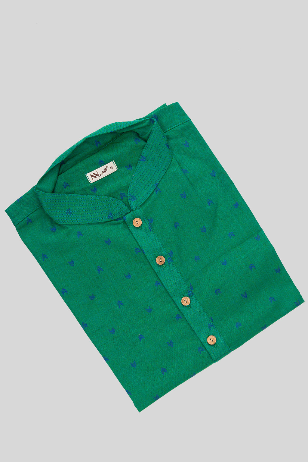 Close up blouse image of Green Pure Cotton Thread Butta Mens Kurta
