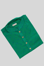 Close up blouse image of Green Pure Cotton Thread Butta Mens Kurta