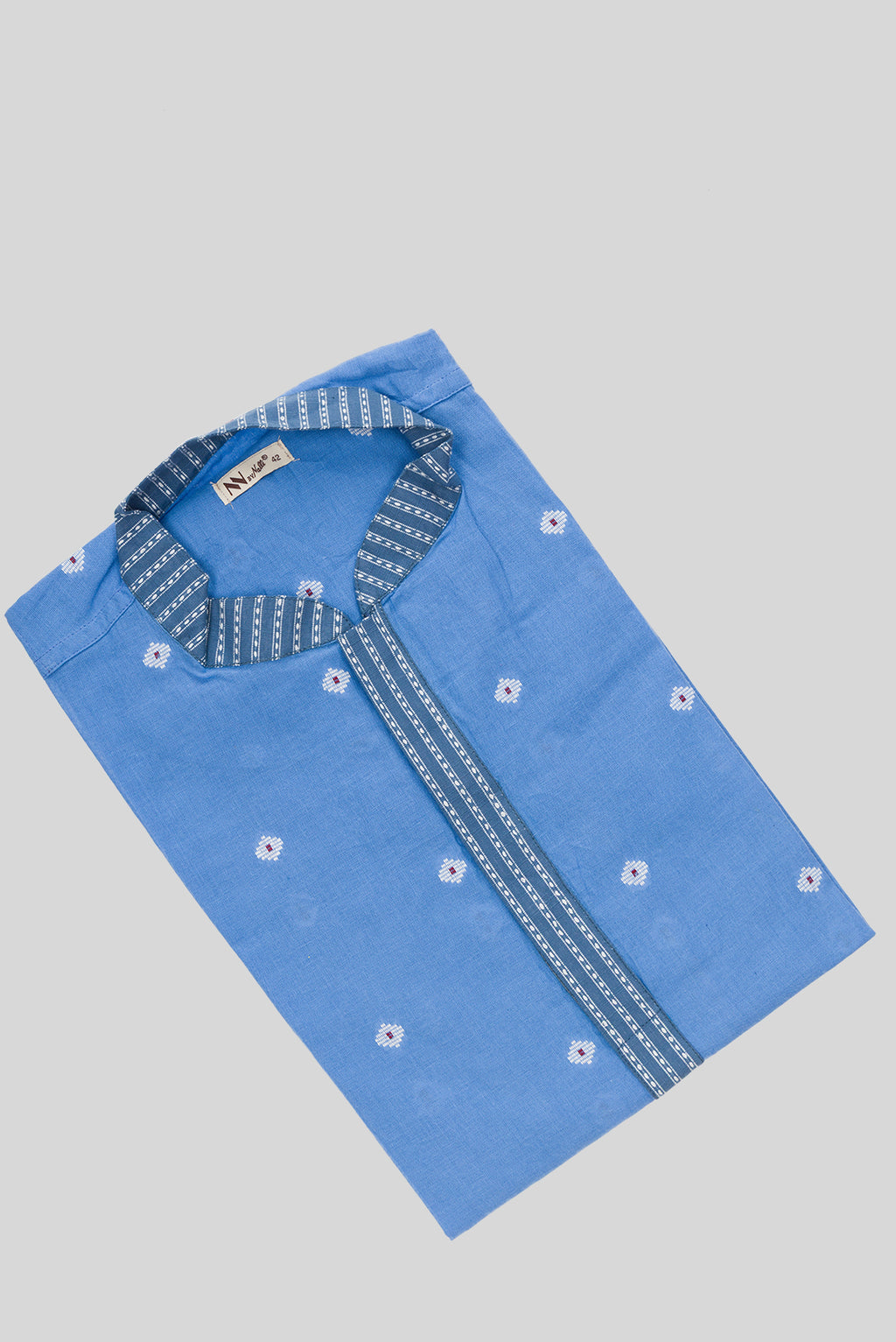 Close up blouse image of Sky Blue Pure Cotton Thread Butta Mens Kurta