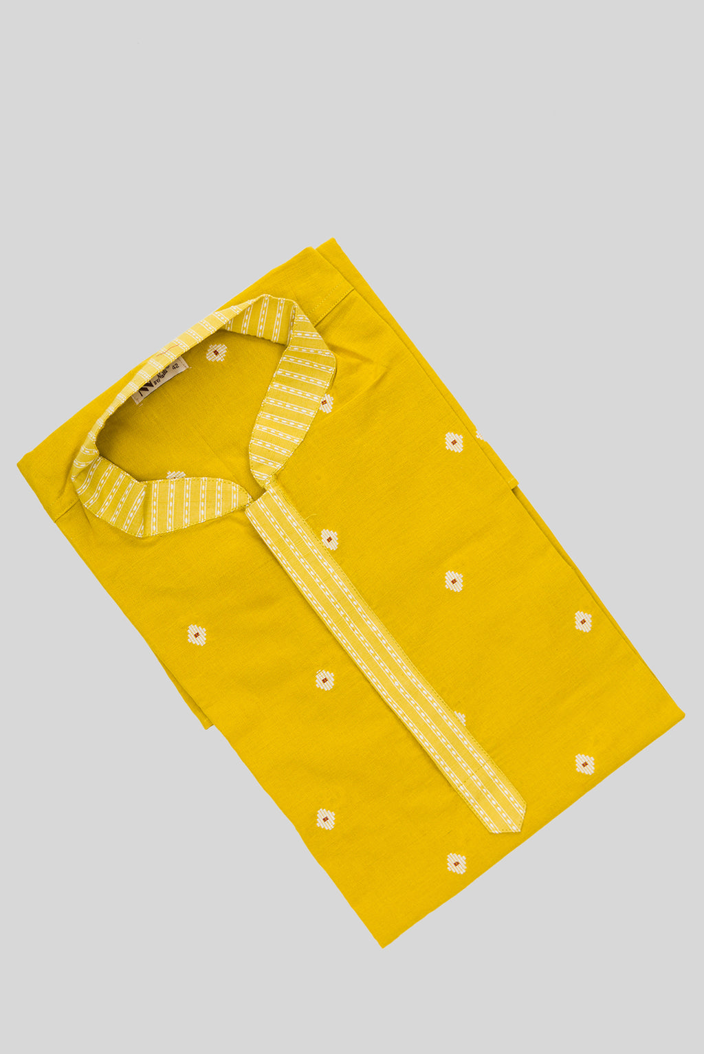 Close up blouse image of Yellow Pure Cotton Thread Butta Mens Kurta