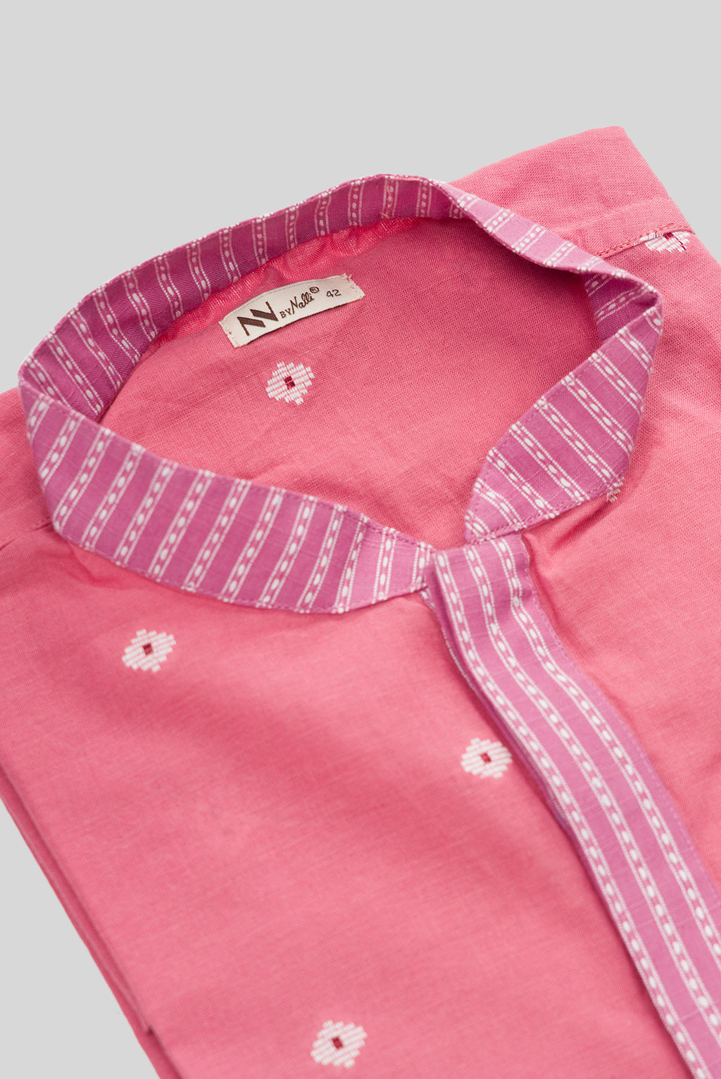 Detailed shot of Pink Pure Cotton Thread Butta Mens Kurta