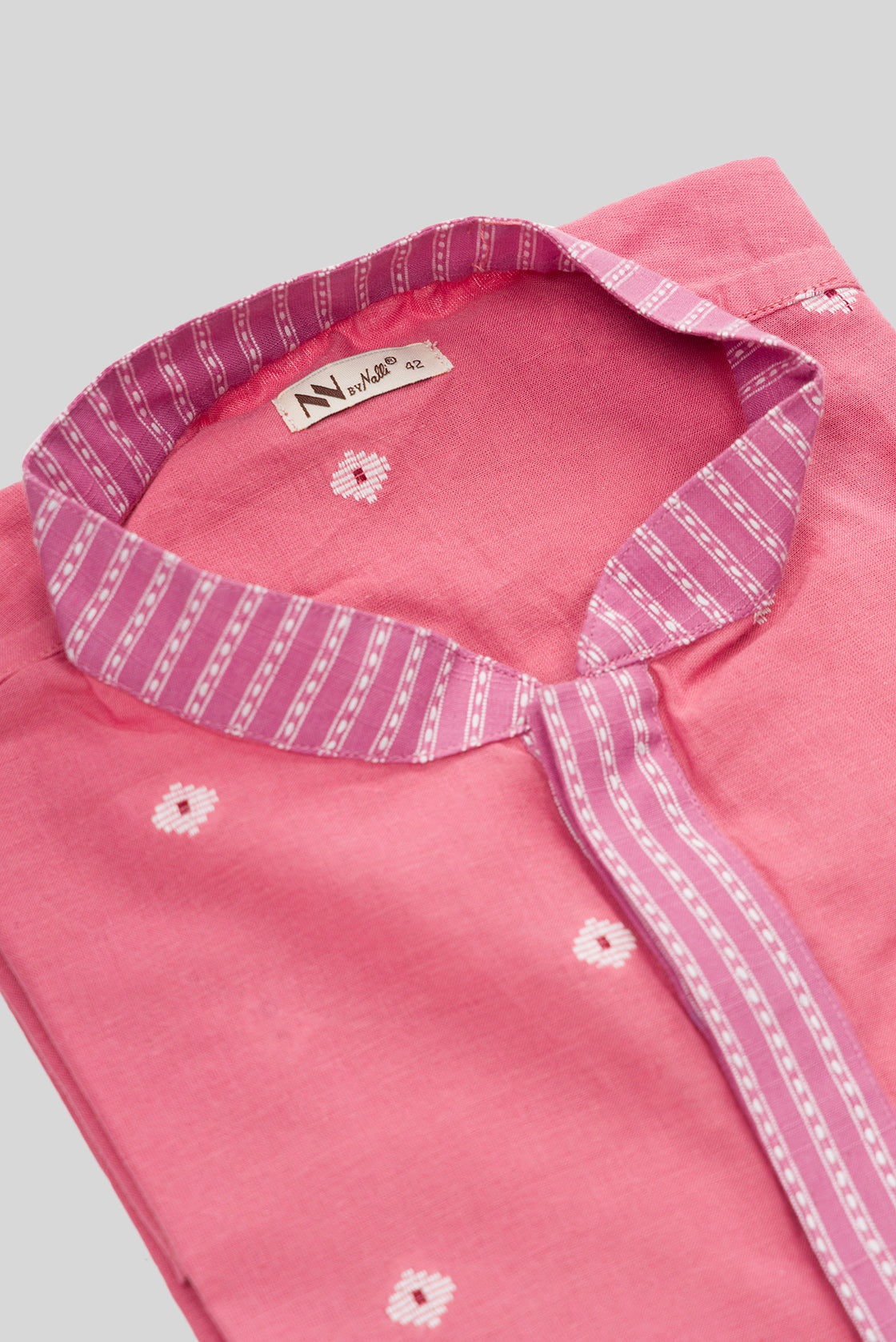 Detailed shot of Pink Pure Cotton Thread Butta Mens Kurta