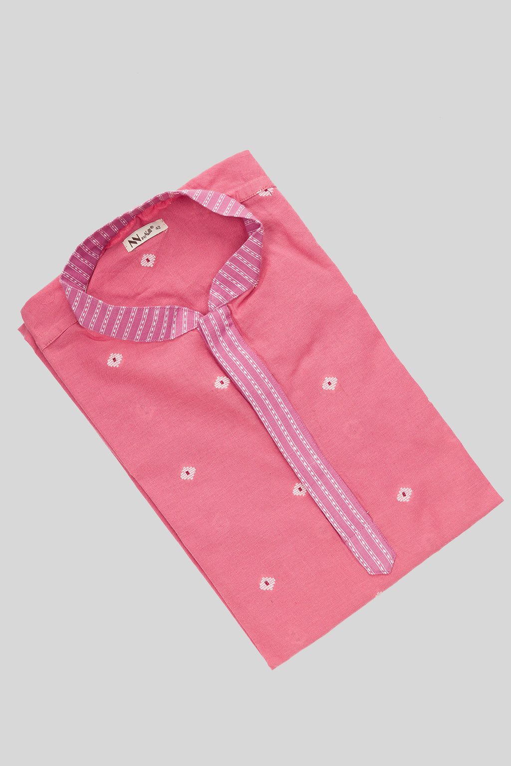 Close up blouse image of Pink Pure Cotton Thread Butta Mens Kurta