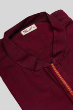 Detailed shot of Maroon Pure Cotton Plain Body Mens Kurta