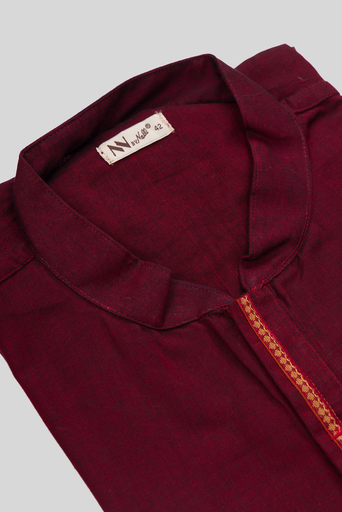 Detailed shot of Maroon Pure Cotton Plain Body Mens Kurta