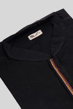 Detailed shot of Black Pure Cotton Plain Body Mens Kurta