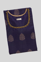 Top view of Violet Pure Silk Womens Kurta set featuring Zari Butta Kurta paired with Rose pink Plain Body bottom and a Zari Butta dupatta in Rose pink