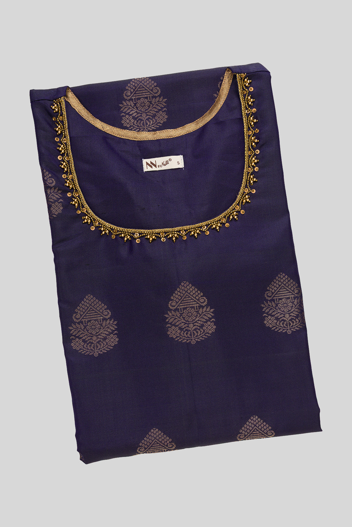 Top view of Violet Pure Silk Womens Kurta set featuring Zari Butta Kurta paired with Rose pink Plain Body bottom and a Zari Butta dupatta in Rose pink