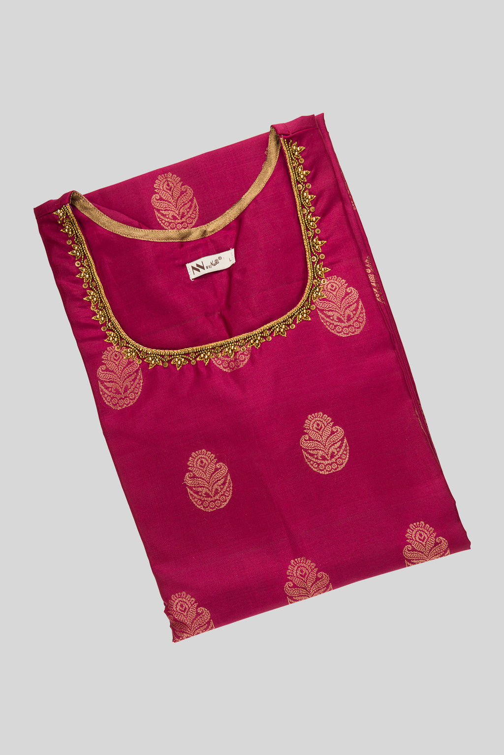 Top view of Maroon Pure Silk Womens Kurta set featuring Embroidery Kurta paired with Light Blue Plain Body bottom and a Zari Butta dupatta in Light Blue