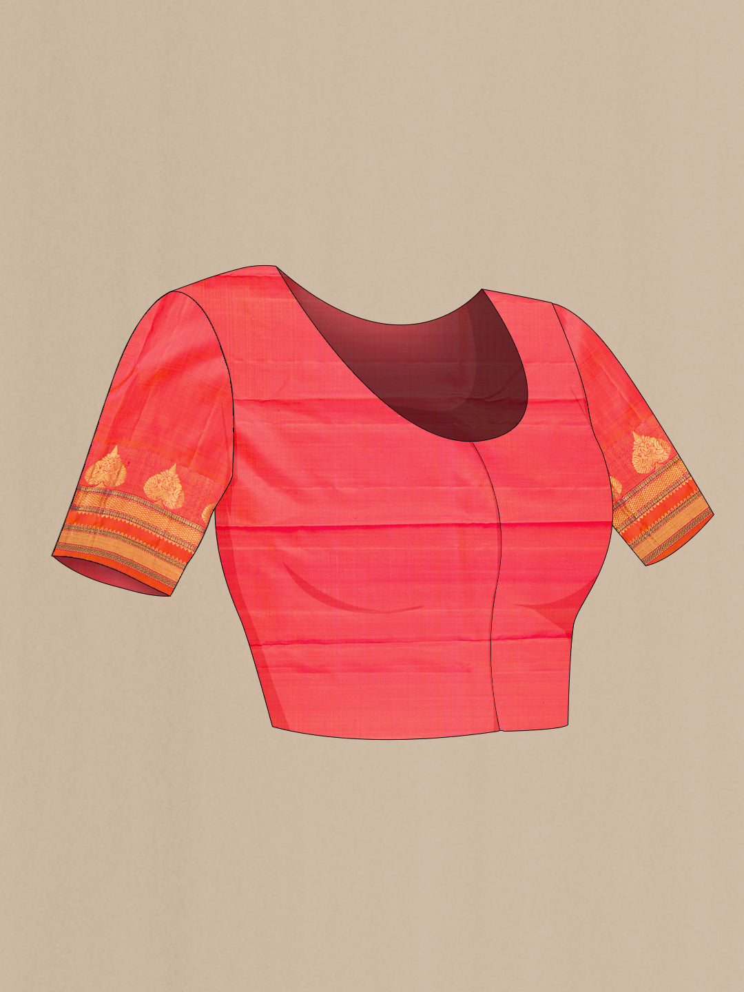 Close up image of the blouse of Beige Dual Tone Kanchipuram Silk Saree with Stripes on the body and Fancy Border. 