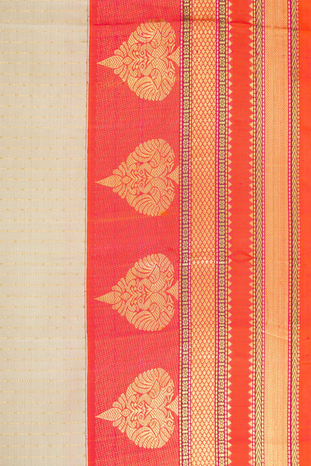 Border image of Beige Dual Tone Kanchipuram Silk Saree with Stripes on the body and Fancy Border. 