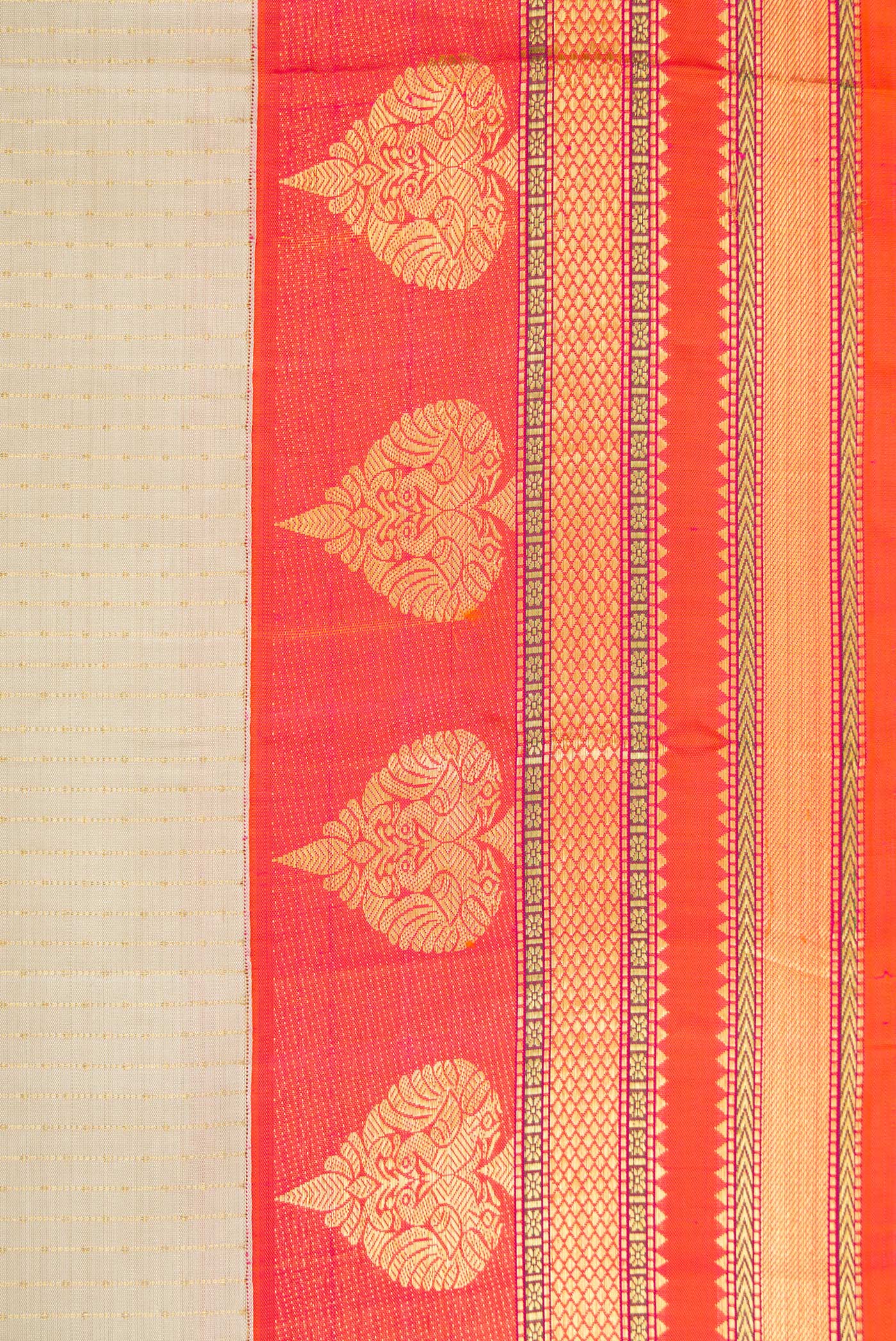 Border image of Beige Dual Tone Kanchipuram Silk Saree with Stripes on the body and Fancy Border. 