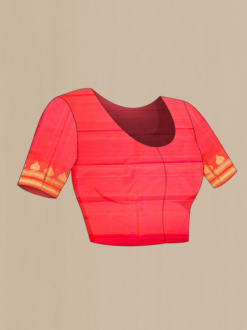 Close up image of the blouse of Bottle Green Kanchipuram Silk Saree with Stripes on the body and Zari Border. 