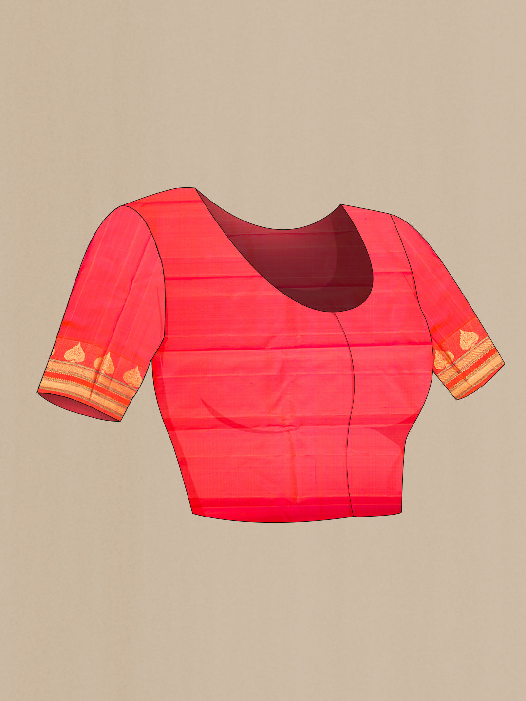 Close up image of the blouse of Bottle Green Kanchipuram Silk Saree with Stripes on the body and Zari Border. 
