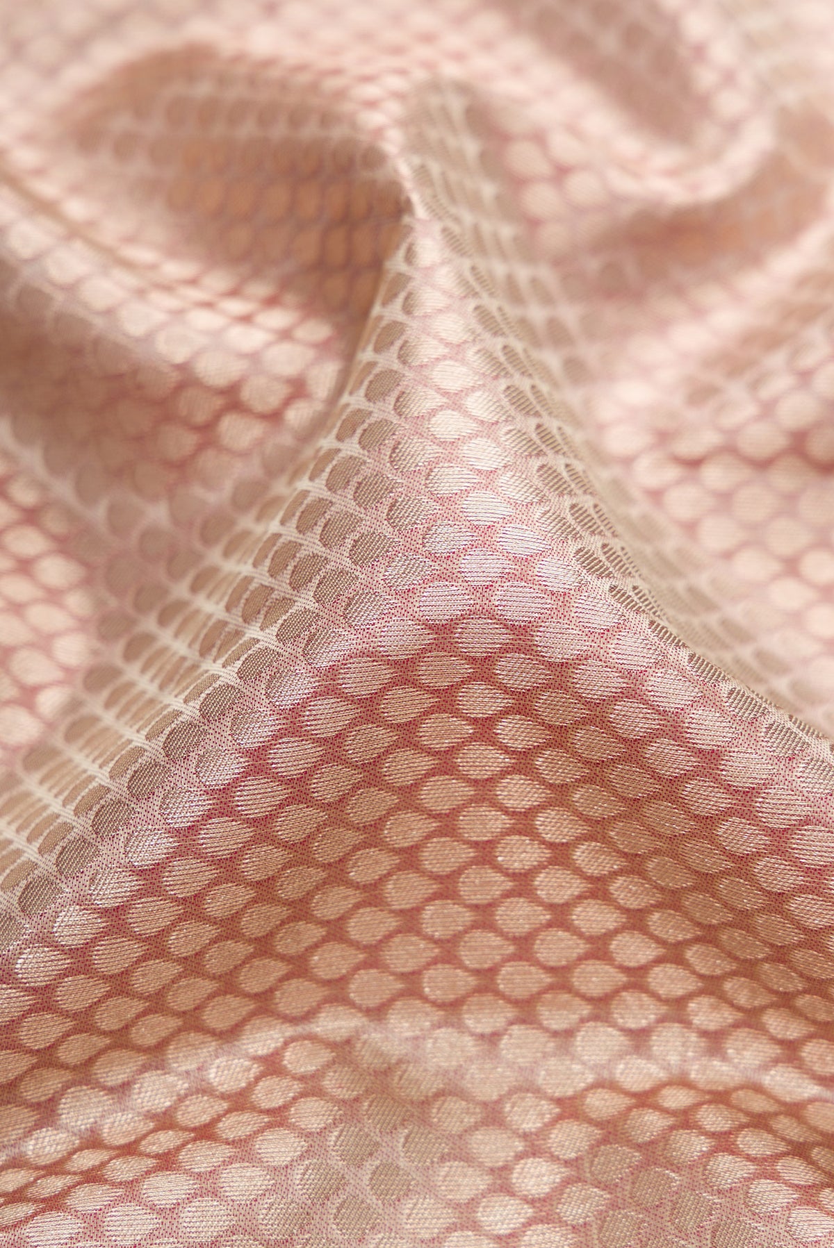 Close up of Grey Kanchipuram Silk Saree with Zari Brocade on the body and Zari Border.  displaying folds