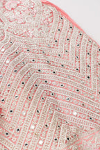 Detailed shot of Pink Banarasi Silk Womens Lehenga set featuring Embroidered Choli paired with Pink Embroidered Skirt with Embroidered Border and a Embroidered dupatta in Pink