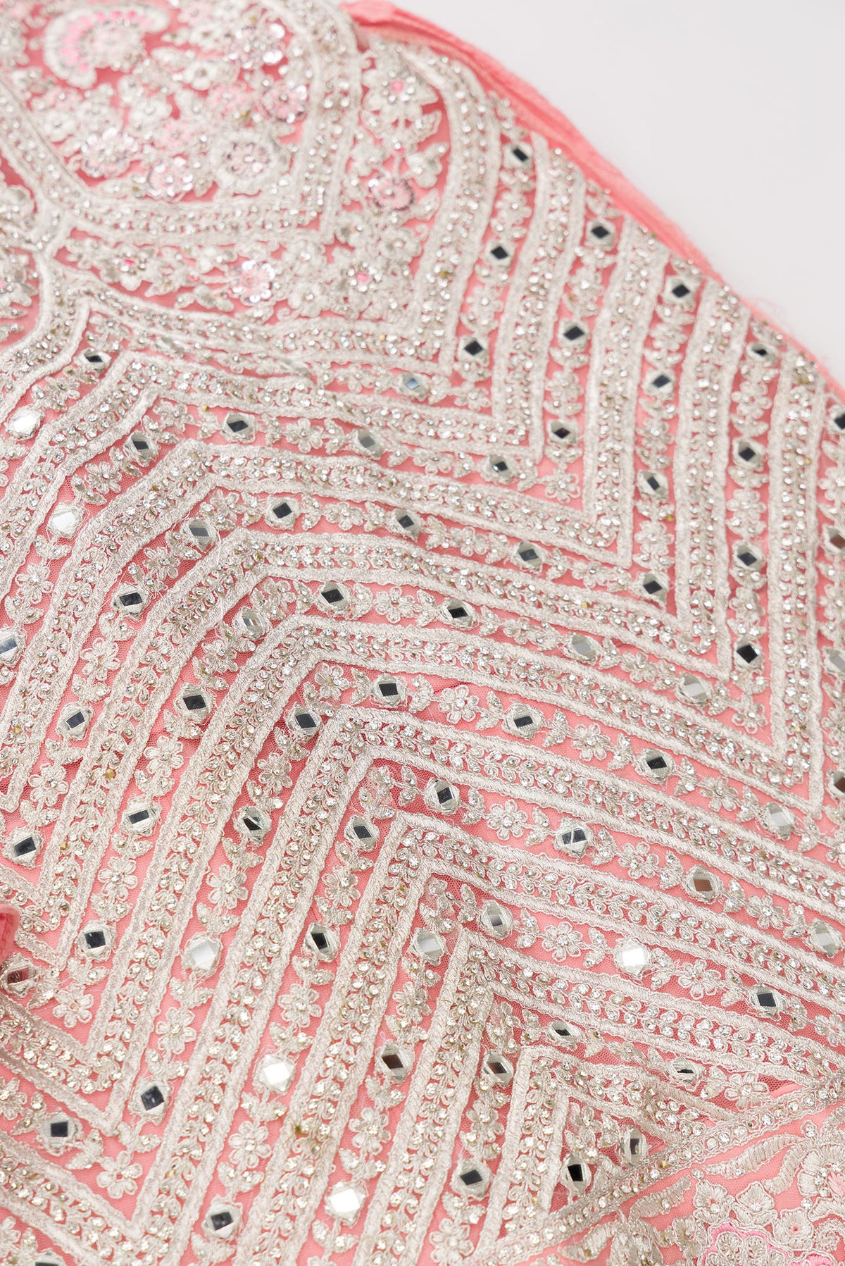 Detailed shot of Pink Banarasi Silk Womens Lehenga set featuring Embroidered Choli paired with Pink Embroidered Skirt with Embroidered Border and a Embroidered dupatta in Pink